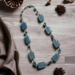 Necklace Women Jewelry 22 In Length Baby Blue Glass Bead Crystal Fashion